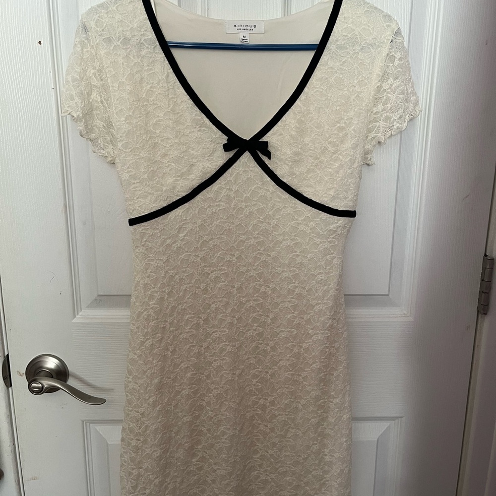 Cream Lace Dress with Black Trim